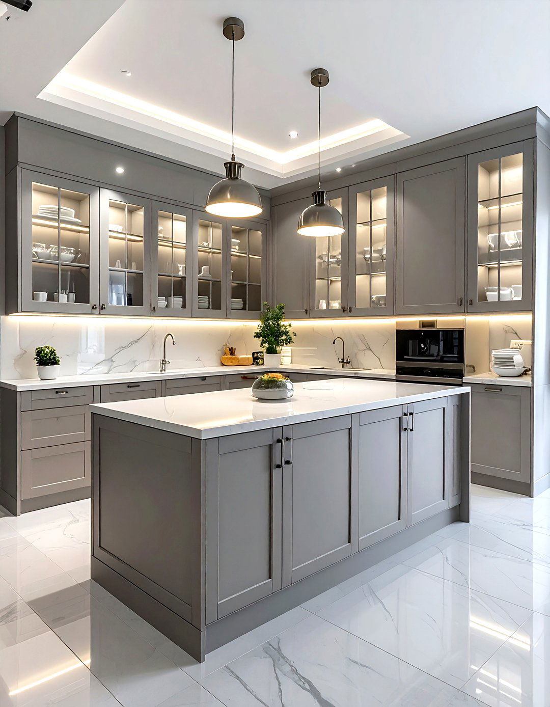 Grey Kitchen With Glass Front Cabinets - 30 grey kitchen design ideas