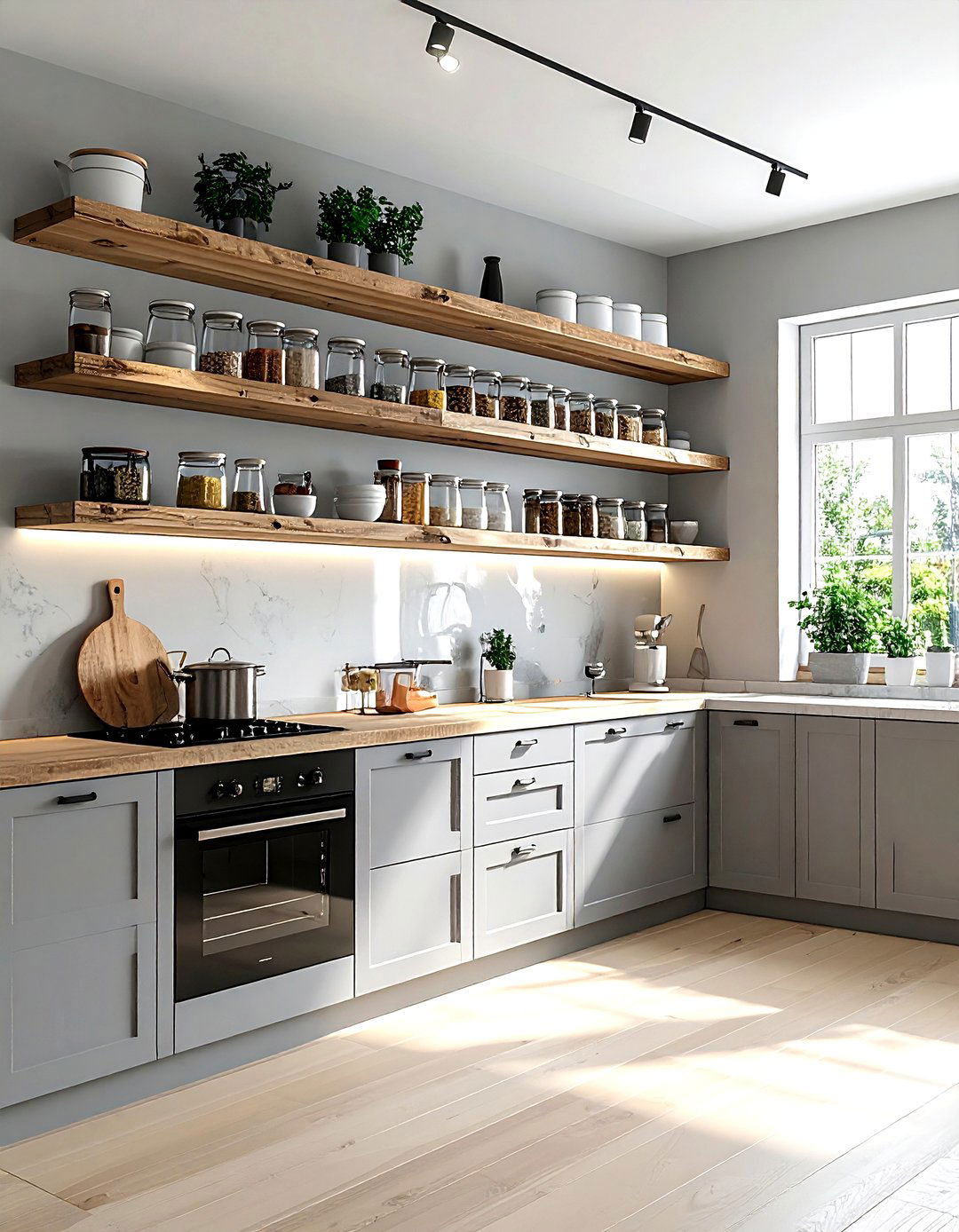 Grey Kitchen With Open Shelving - 30 grey kitchen decor ideas
