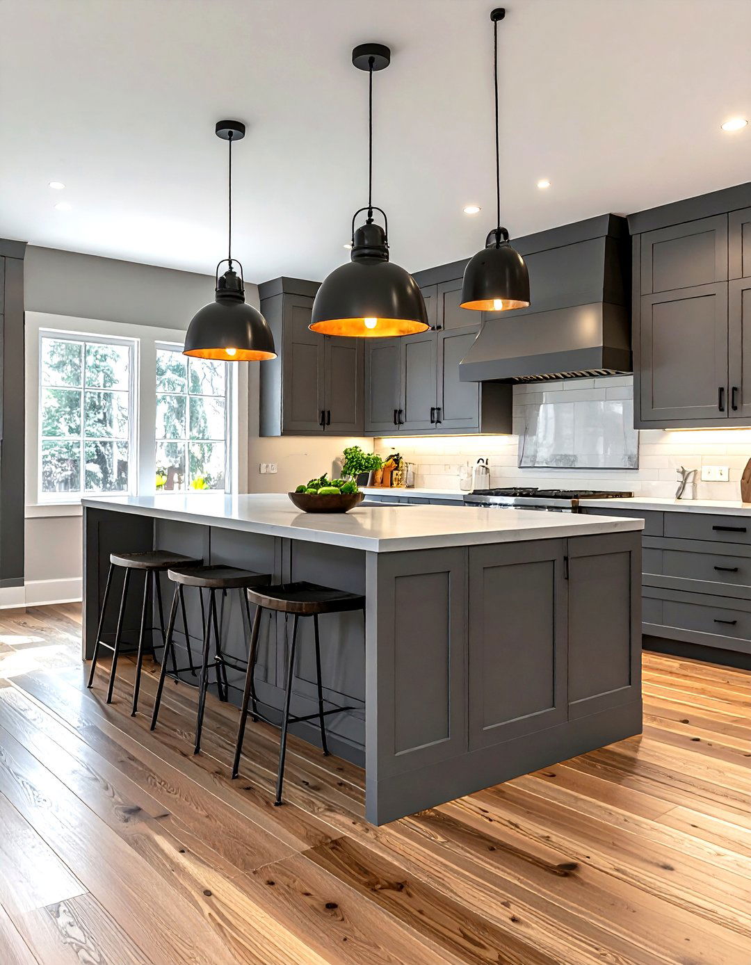 Grey Kitchen With Pendant Lighting - 30 grey kitchen decor ideas
