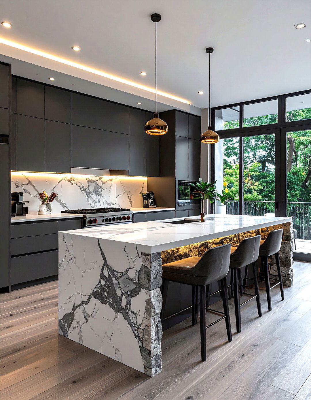 Grey Kitchen With Waterfall Island - 30 grey kitchen design ideas