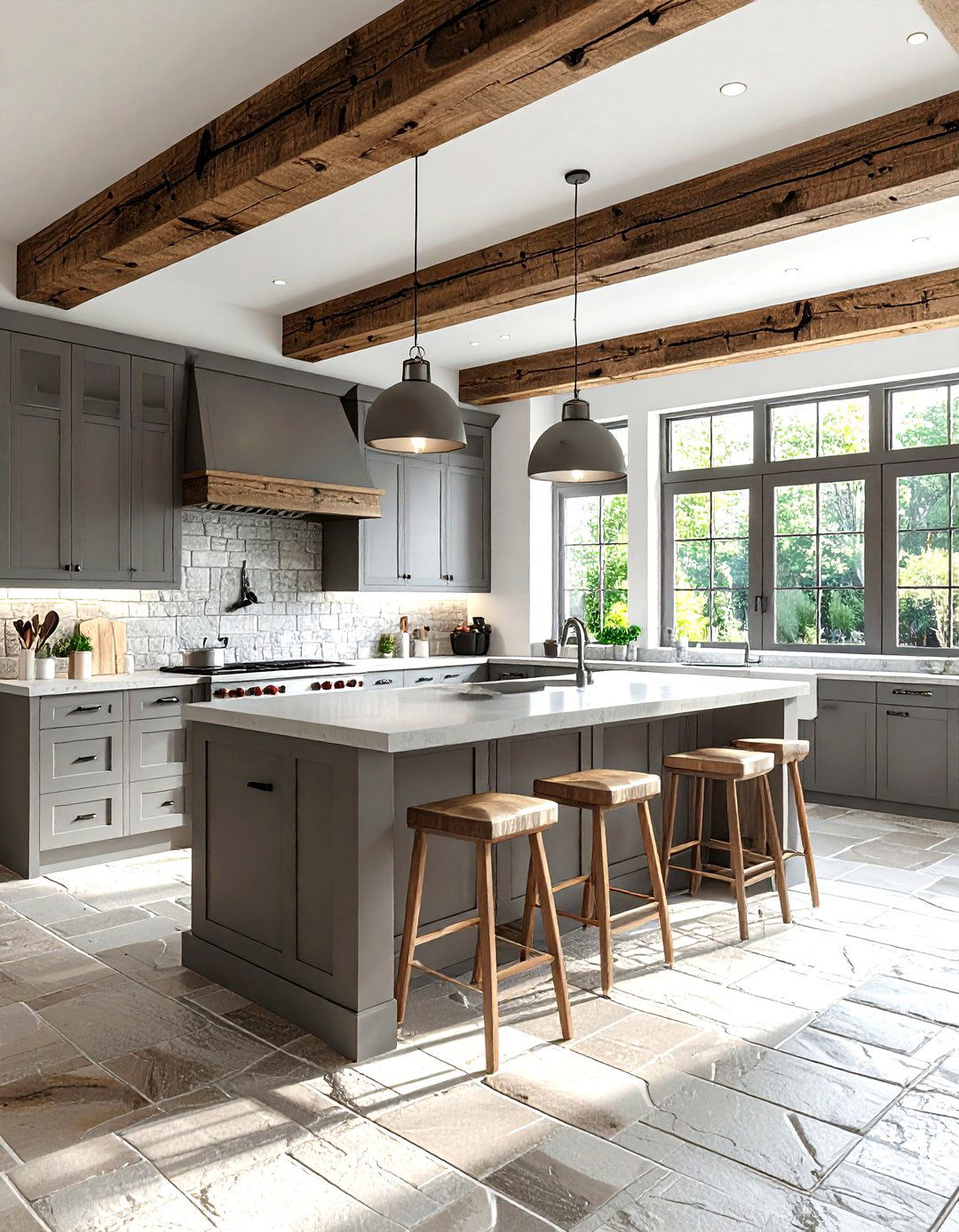 Grey Kitchen With Wood Beams - 30 grey kitchen decor ideas