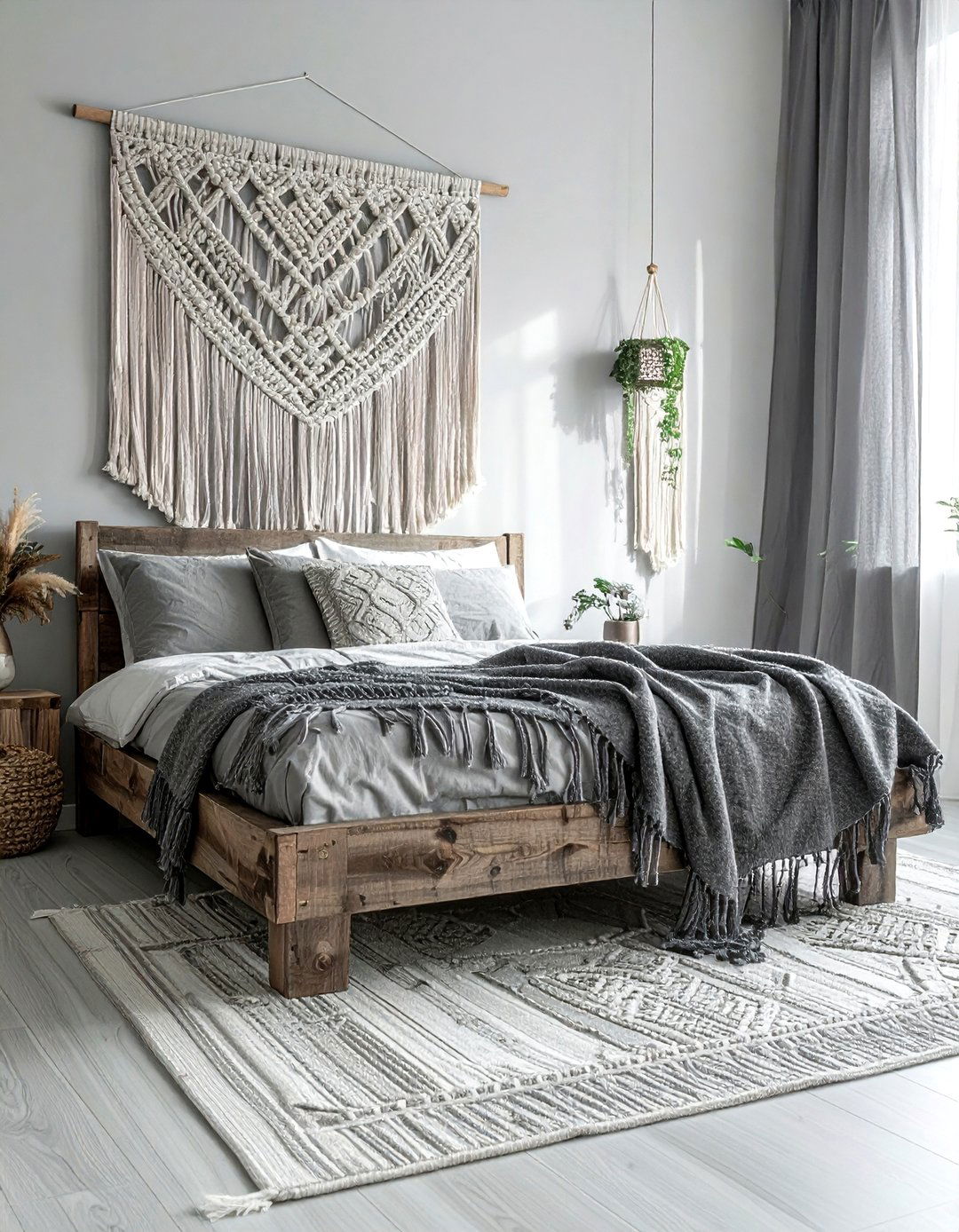 Grey Macrame Bedroom - 30 bohemian grey bedroom ideas