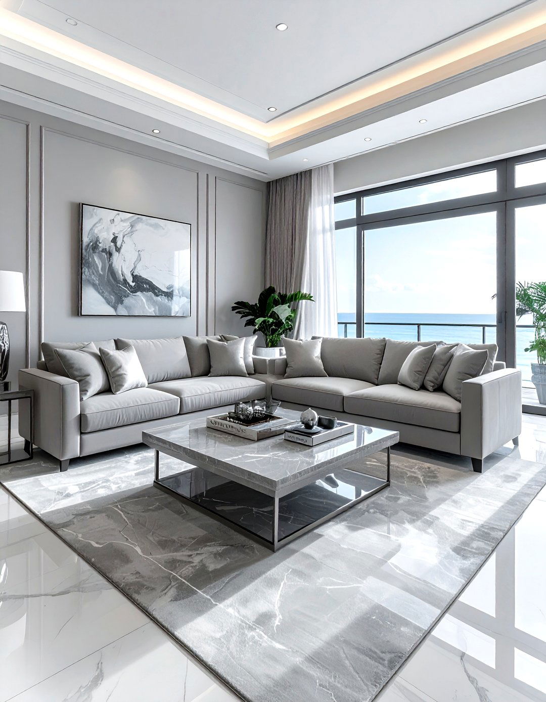 Grey Marble Coastal Living Room - 30 coastal grey living room ideas