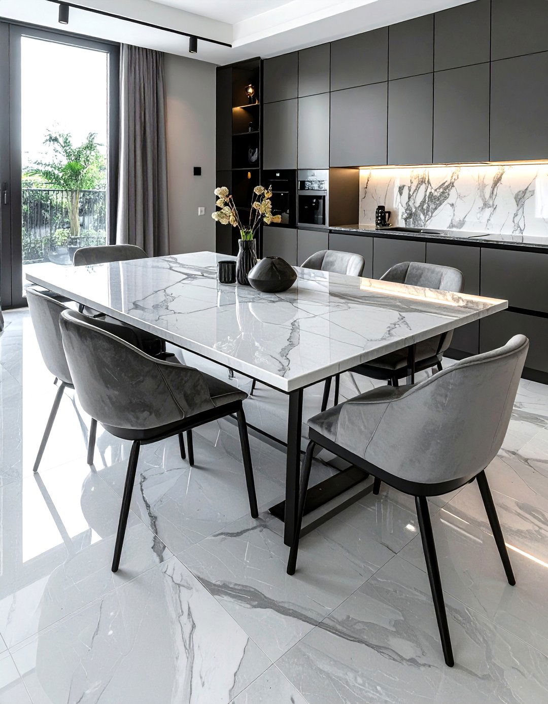 Grey Marble Dining Table - 30 grey dining room decor ideas