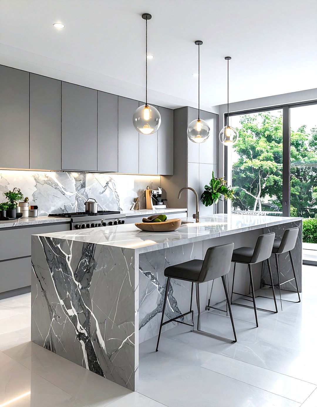 Grey Marble Kitchen Island - 30 grey kitchen furniture ideas