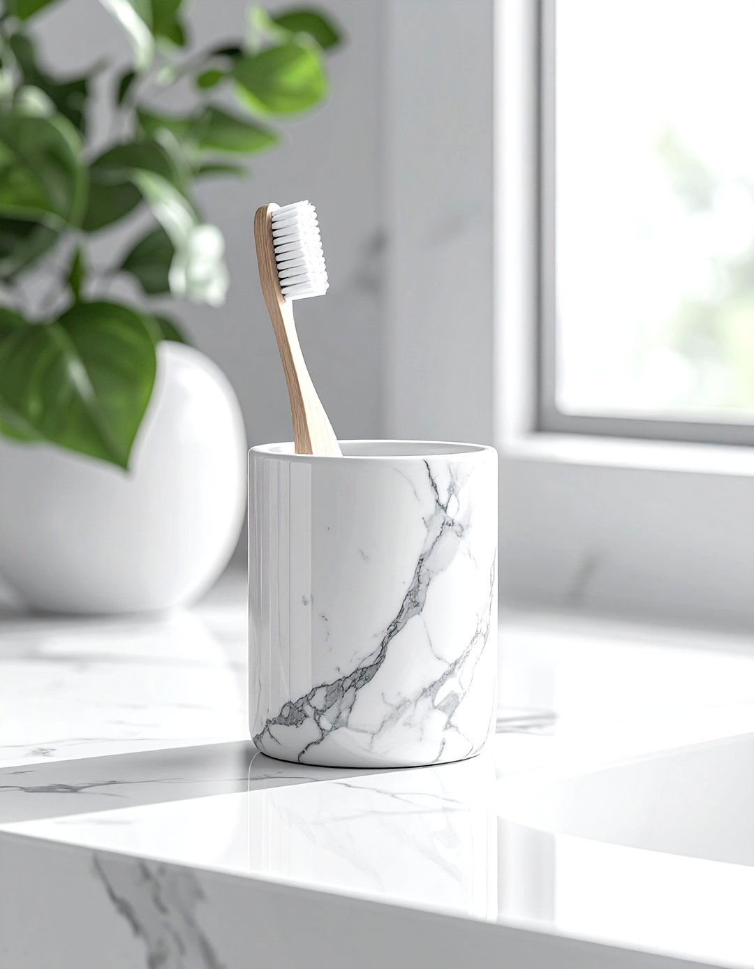 Grey Marble Toothbrush Holder - 30 grey bathroom accessories ideas