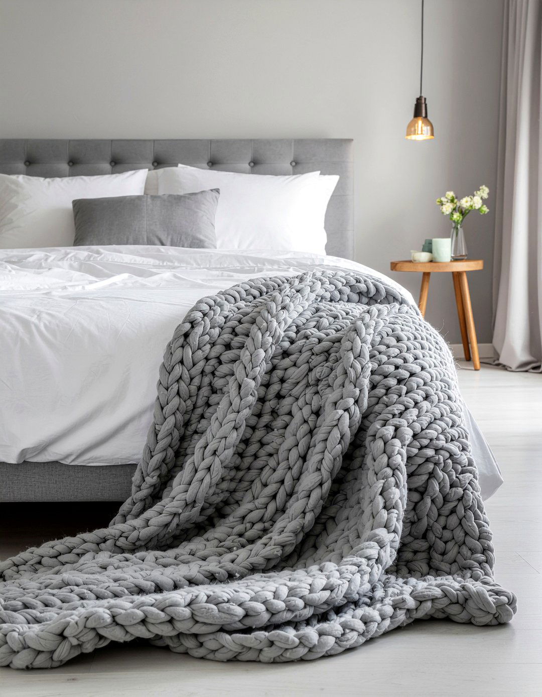 Grey Merino Wool Blanket - 30 bedroom chunky knit throws