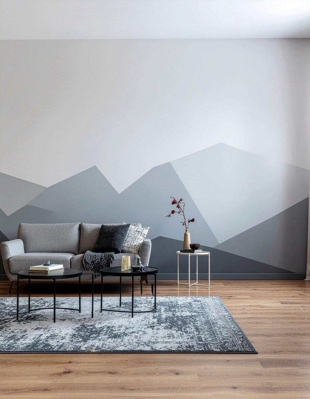 Grey Ombre Geometric Wall - 30 living room geometric wall designs
