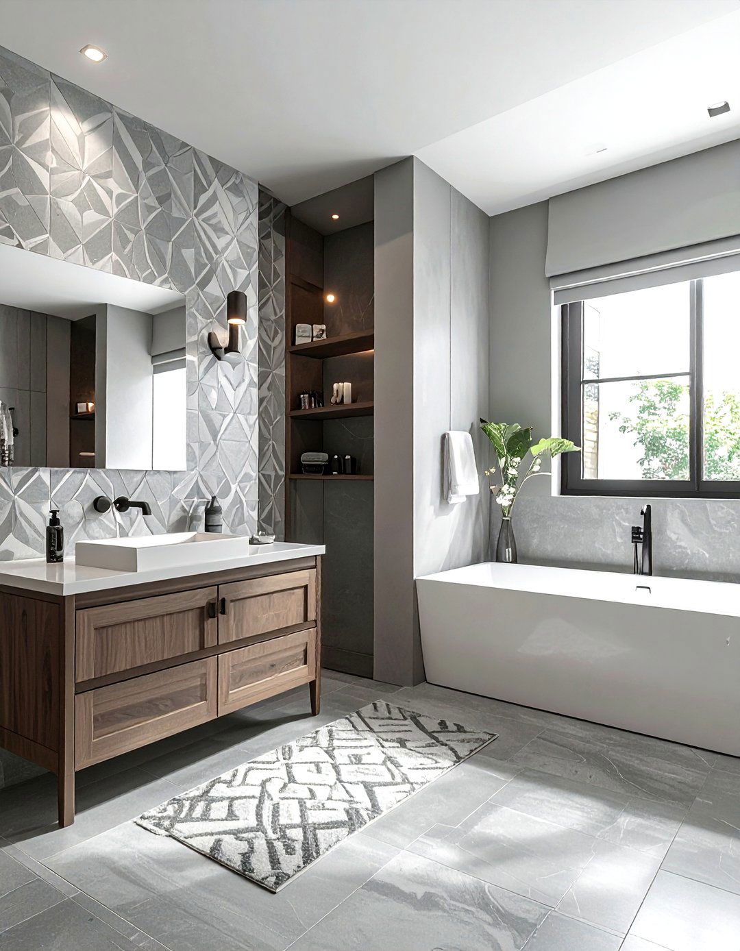 Grey Patterned Wallpaper - 30 grey bathroom accessories ideas