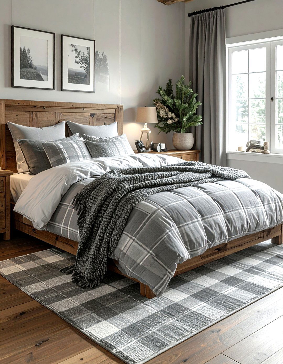 Grey Plaid Farmhouse Bedroom - 30 farmhouse grey bedroom ideas