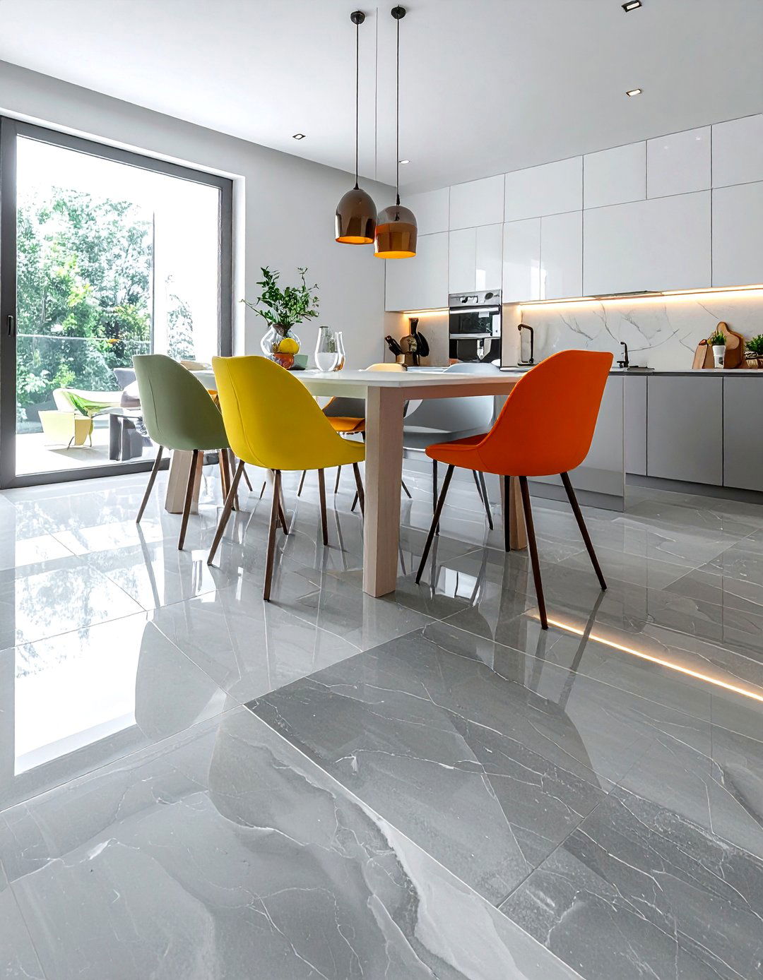 Grey Porcelain Tile - 30 dining room flooring ideas