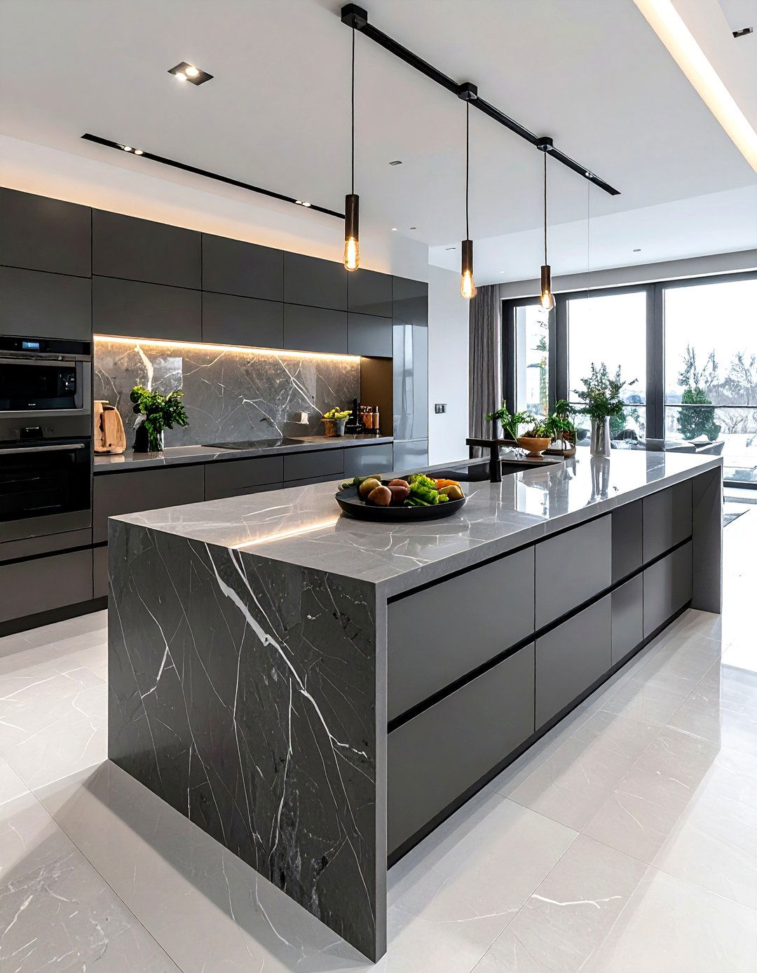 Grey Quartz Kitchen Island - 30 grey kitchen furniture ideas