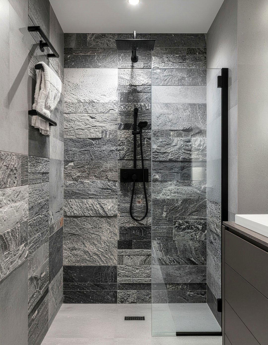Grey River Stone Shower - 30 river rock bathroom ideas