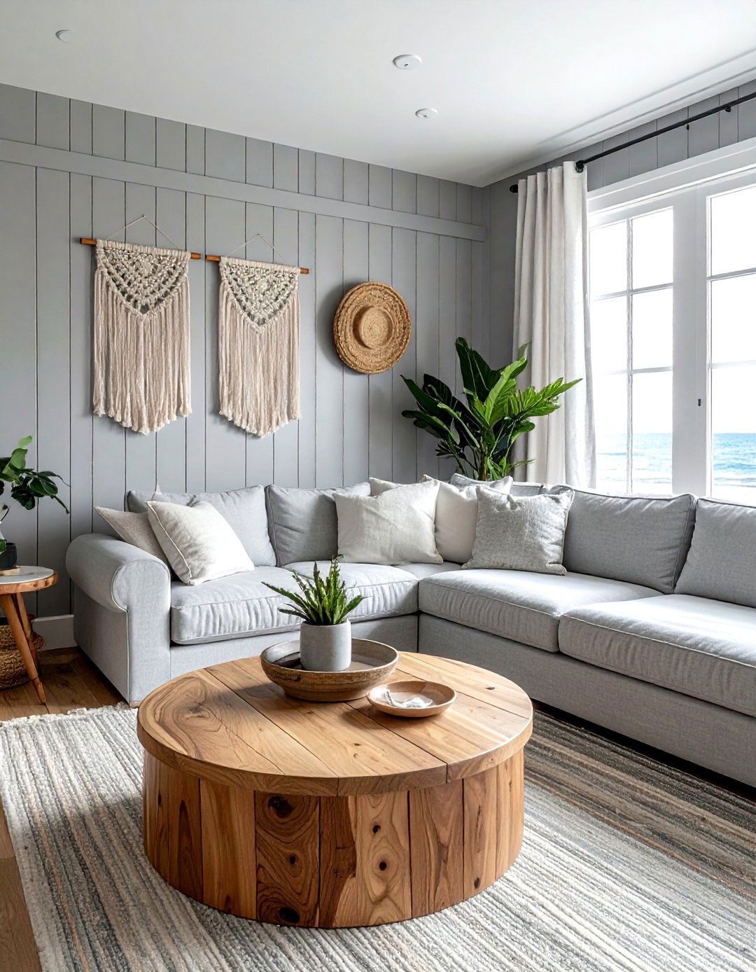 Grey Shiplap Coastal Living Room - 30 coastal grey living room ideas