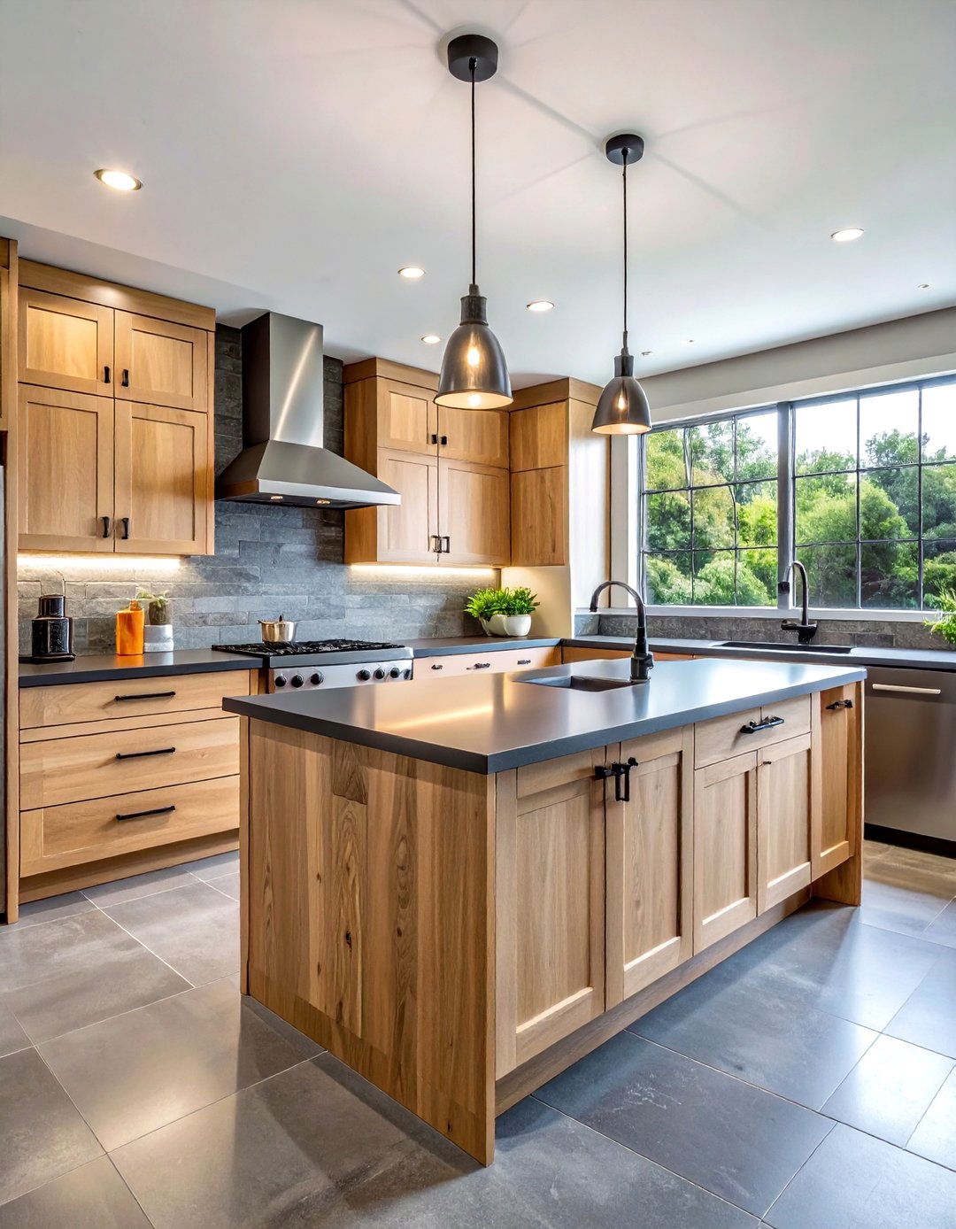 Grey Slate Subway Tile - 30 natural stone kitchen backsplash ideas