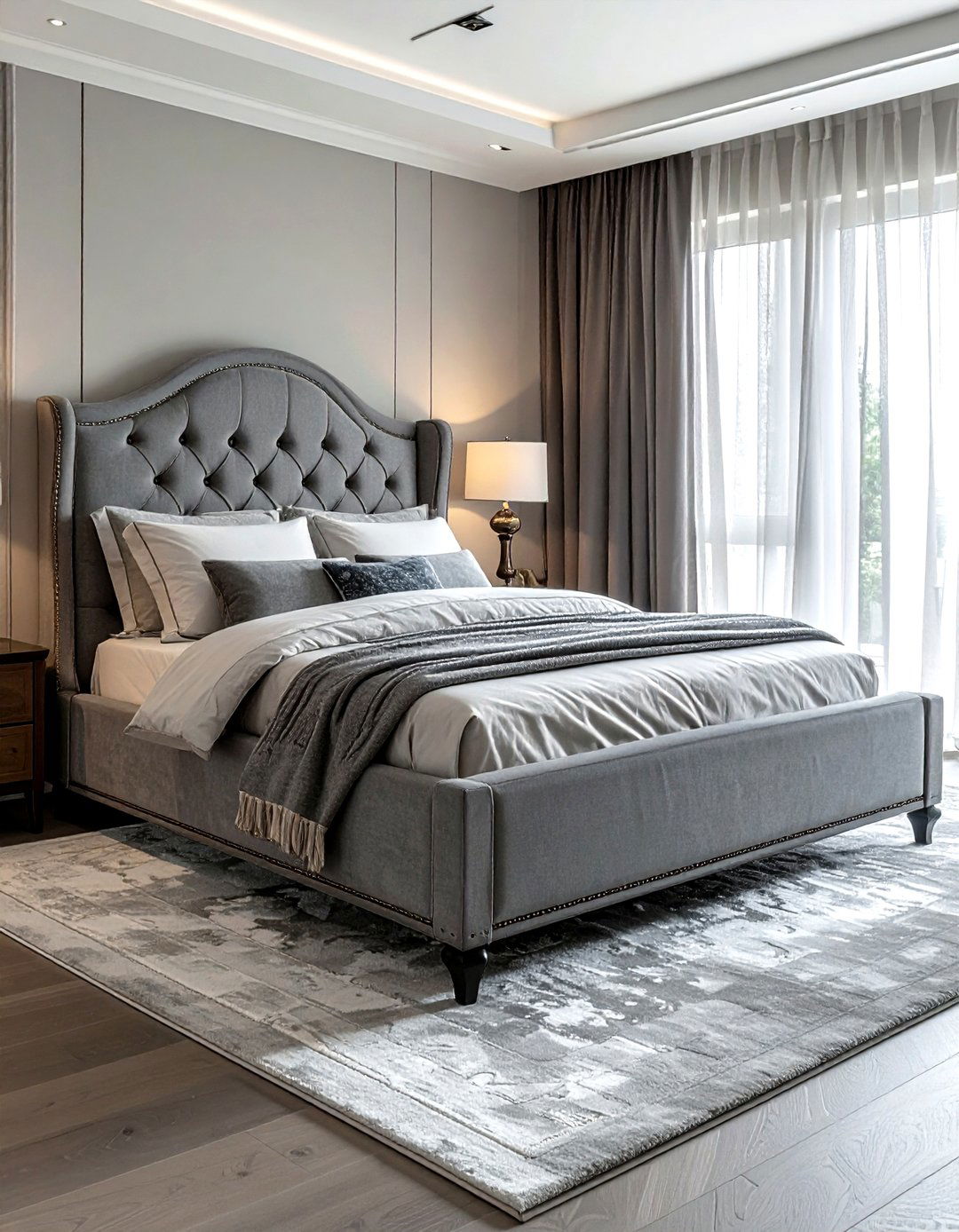 Grey Sleigh Bed - 30 gray bedroom furniture ideas