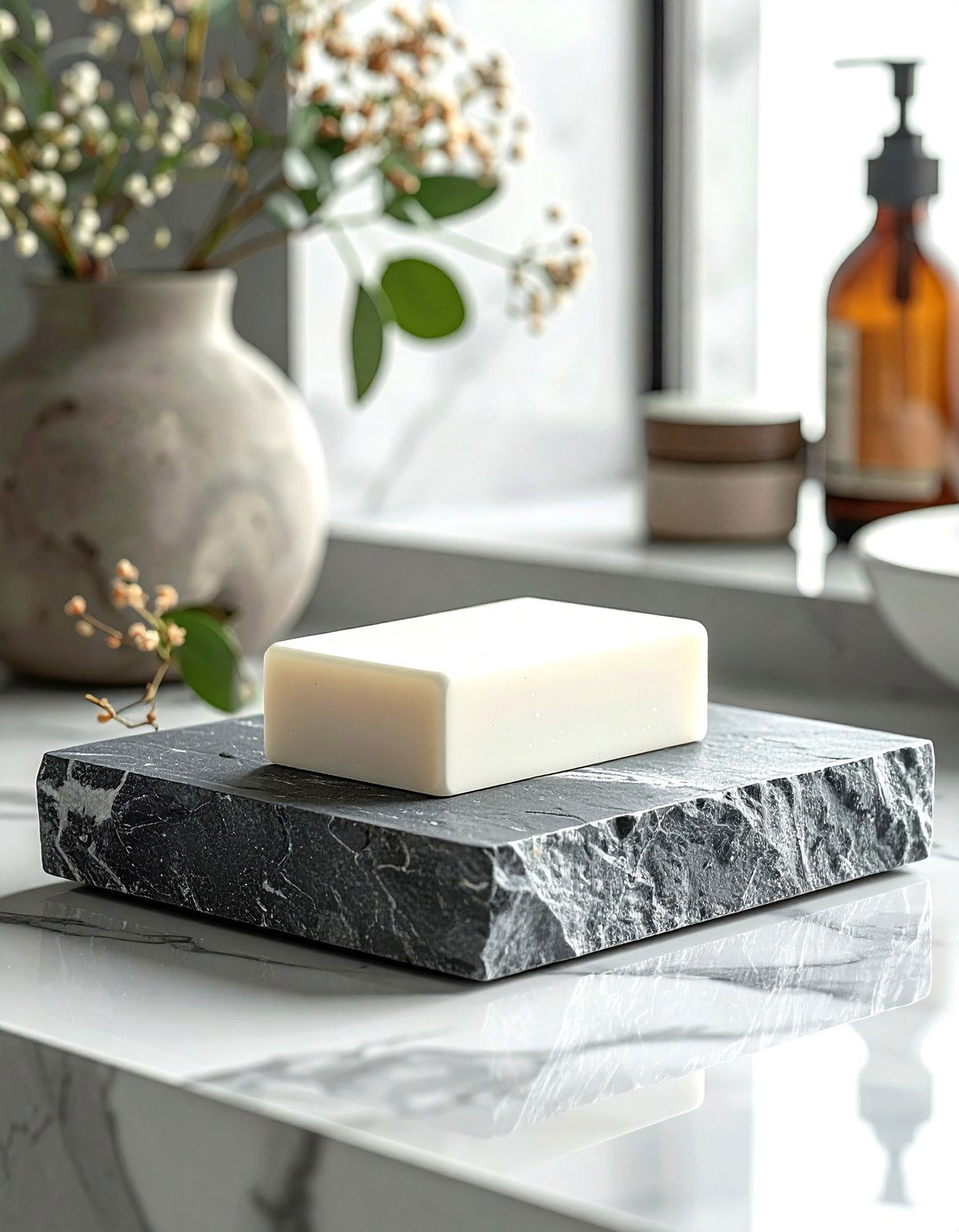 Grey Stone Soap Dish - 30 grey bathroom accessories ideas