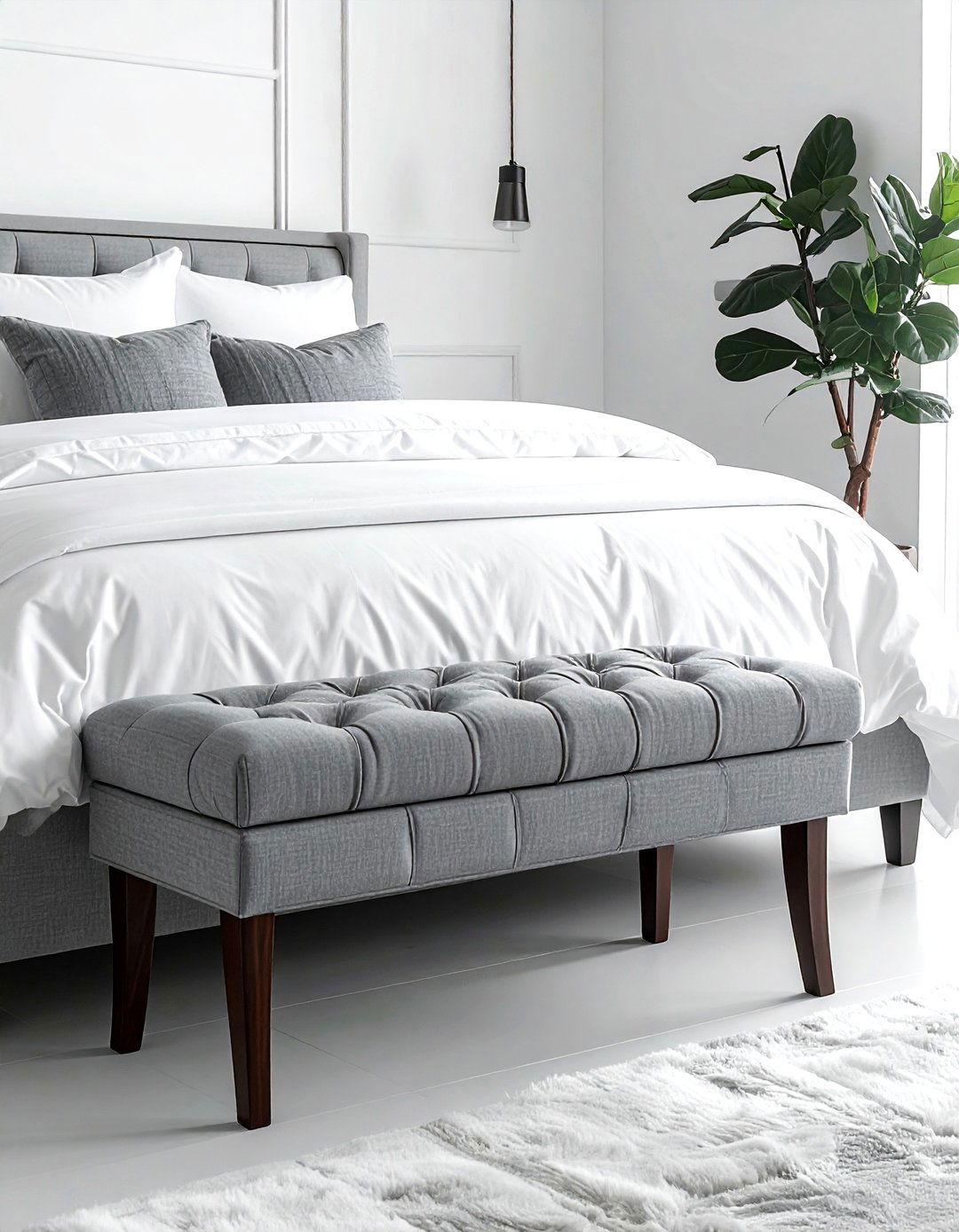 Grey Storage Bench - 30 gray bedroom furniture ideas