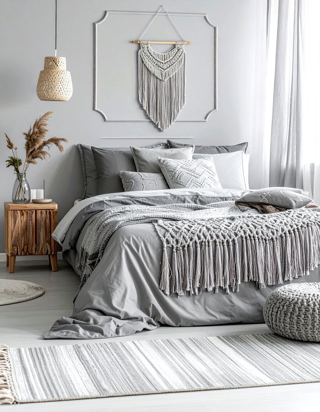 Grey Tassel Boho Bedroom - 30 bohemian grey bedroom ideas