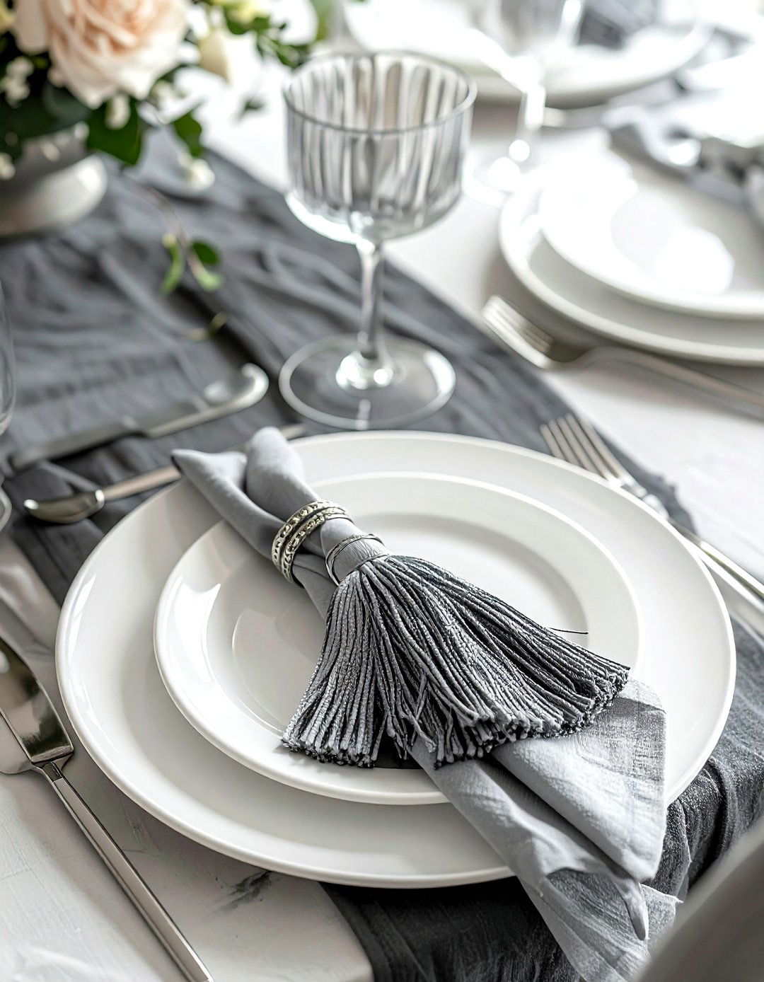 Grey Tassel Napkin - 30 grey dining room accessories ideas