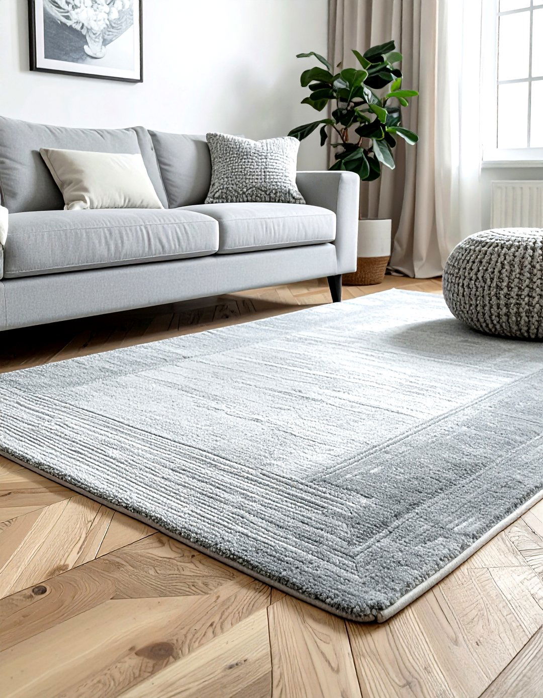 Grey Textured Rug - 30 scandinavian grey living room ideas
