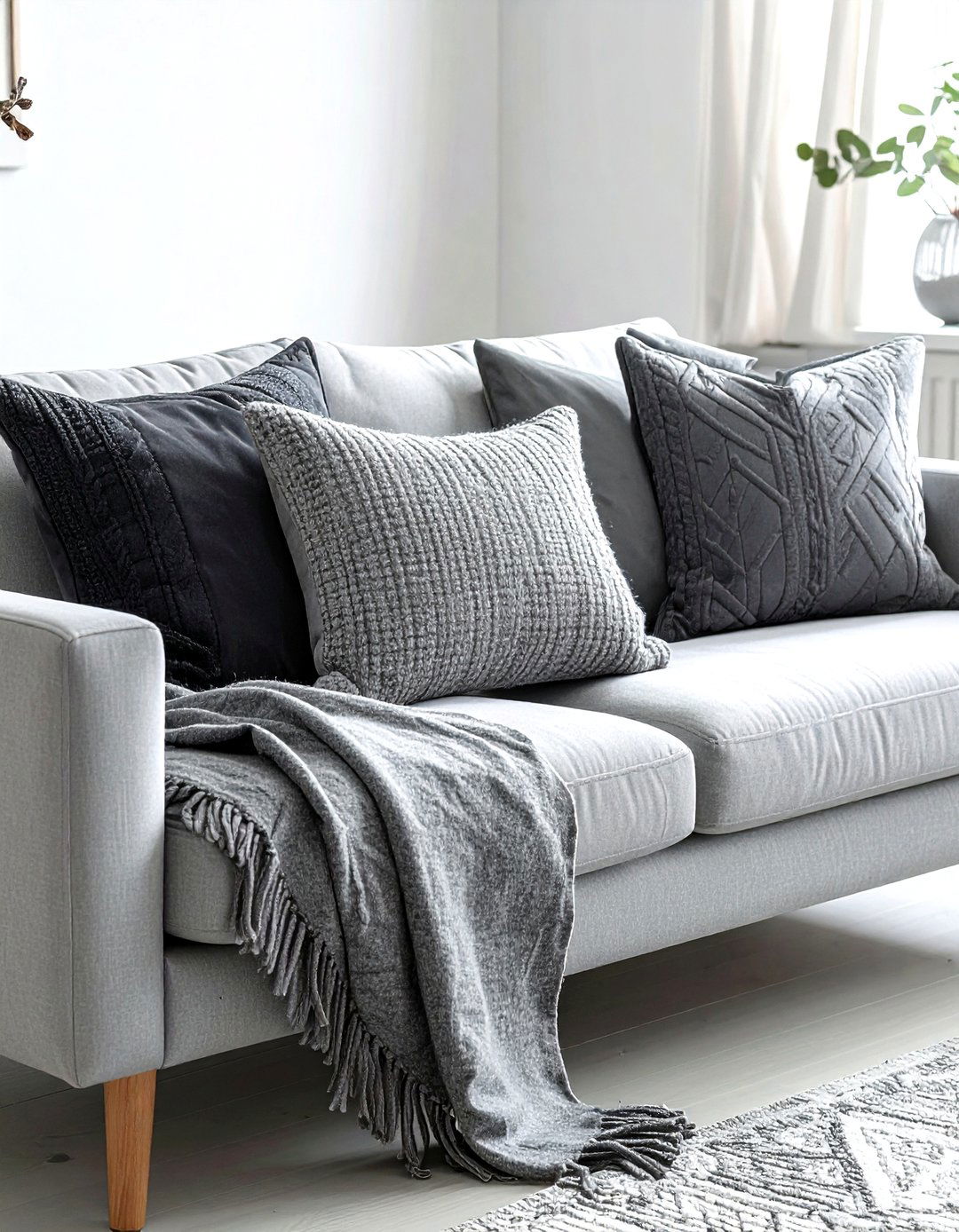 Grey Throw Pillows - 30 scandinavian grey living room ideas