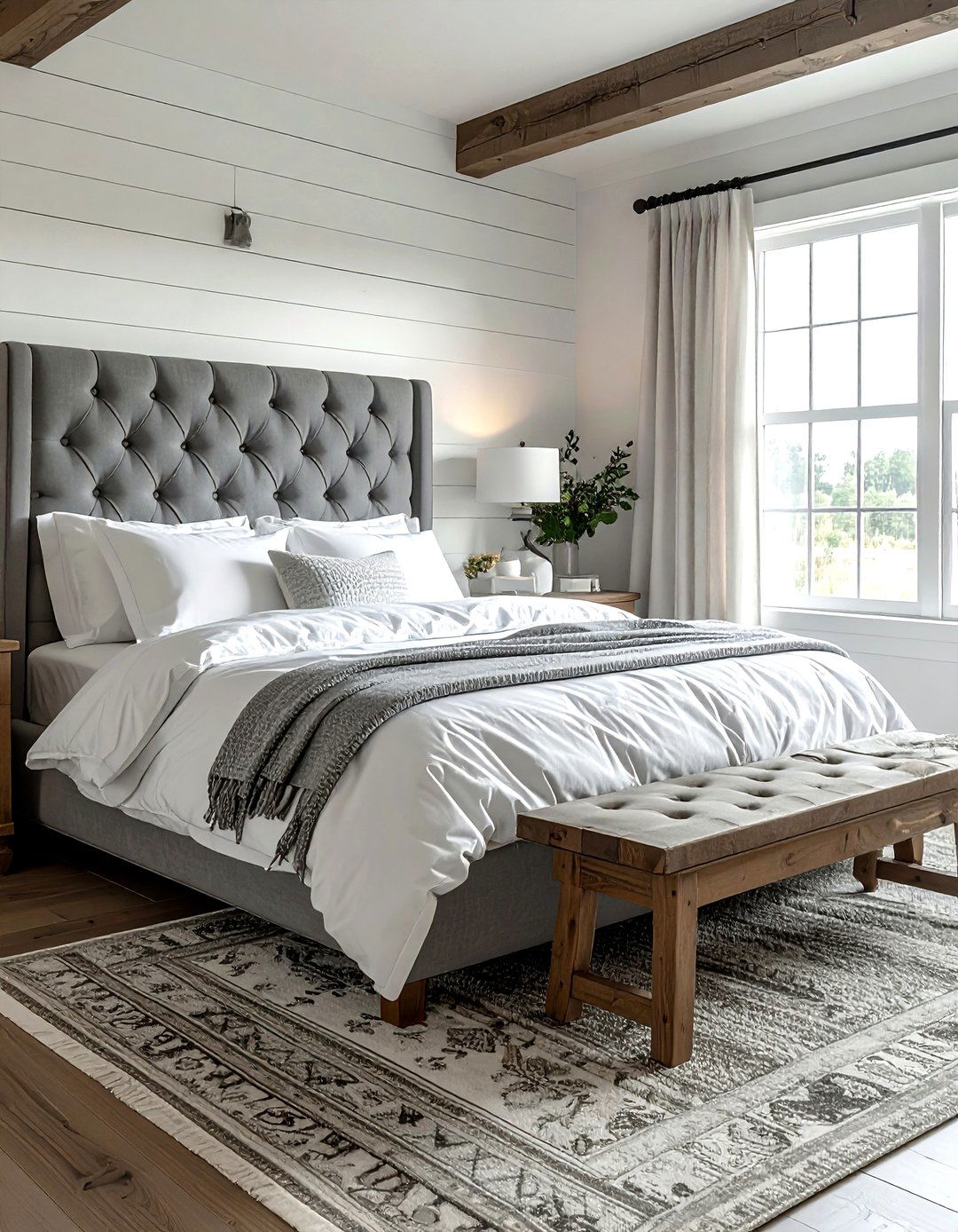 Grey Tufted Bed Farmhouse Bedroom - 30 farmhouse grey bedroom ideas