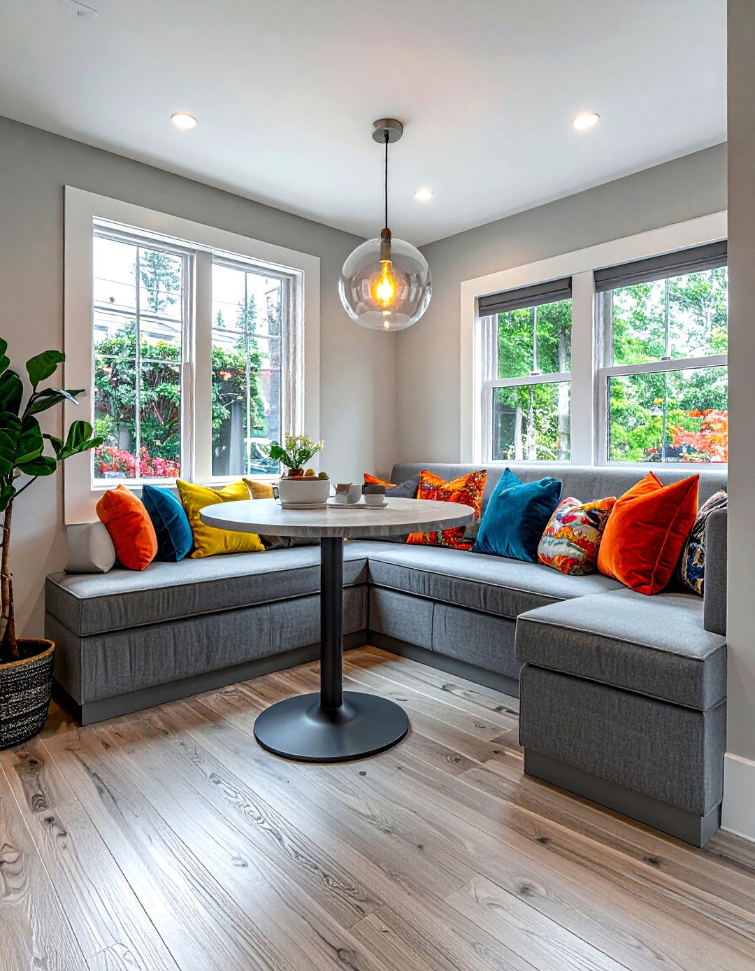 Grey Upholstered Breakfast Nook - 30 grey kitchen furniture ideas