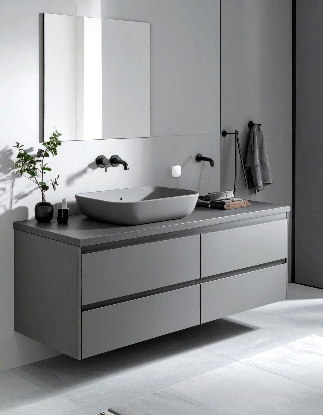 Grey Vanity With Integrated Sink - 30 grey bathroom furniture ideas