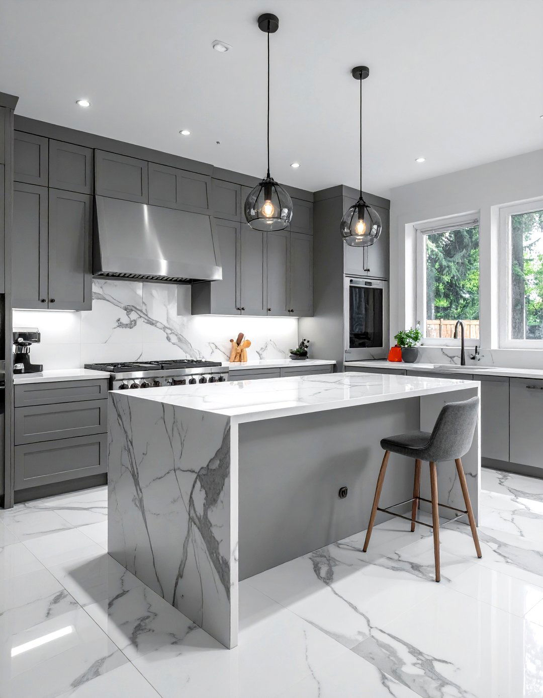 Grey Veined Marble Kitchen - 30 veined countertop kitchen ideas