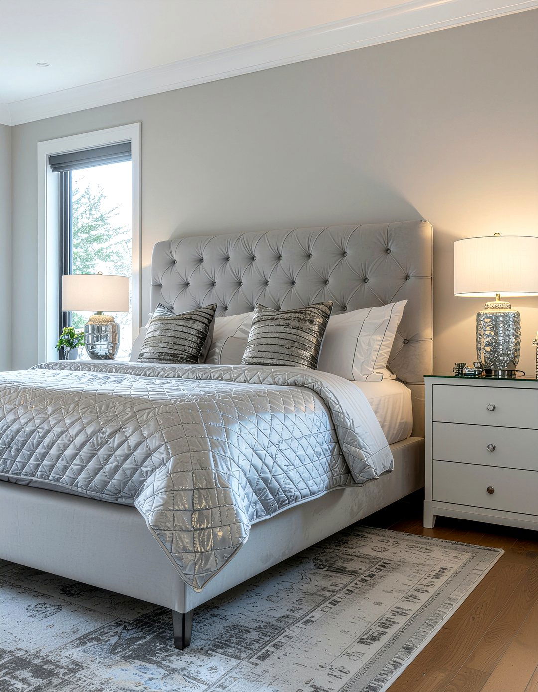 Grey Velvet Tufted Headboard - 30 bedroom tufted headboards