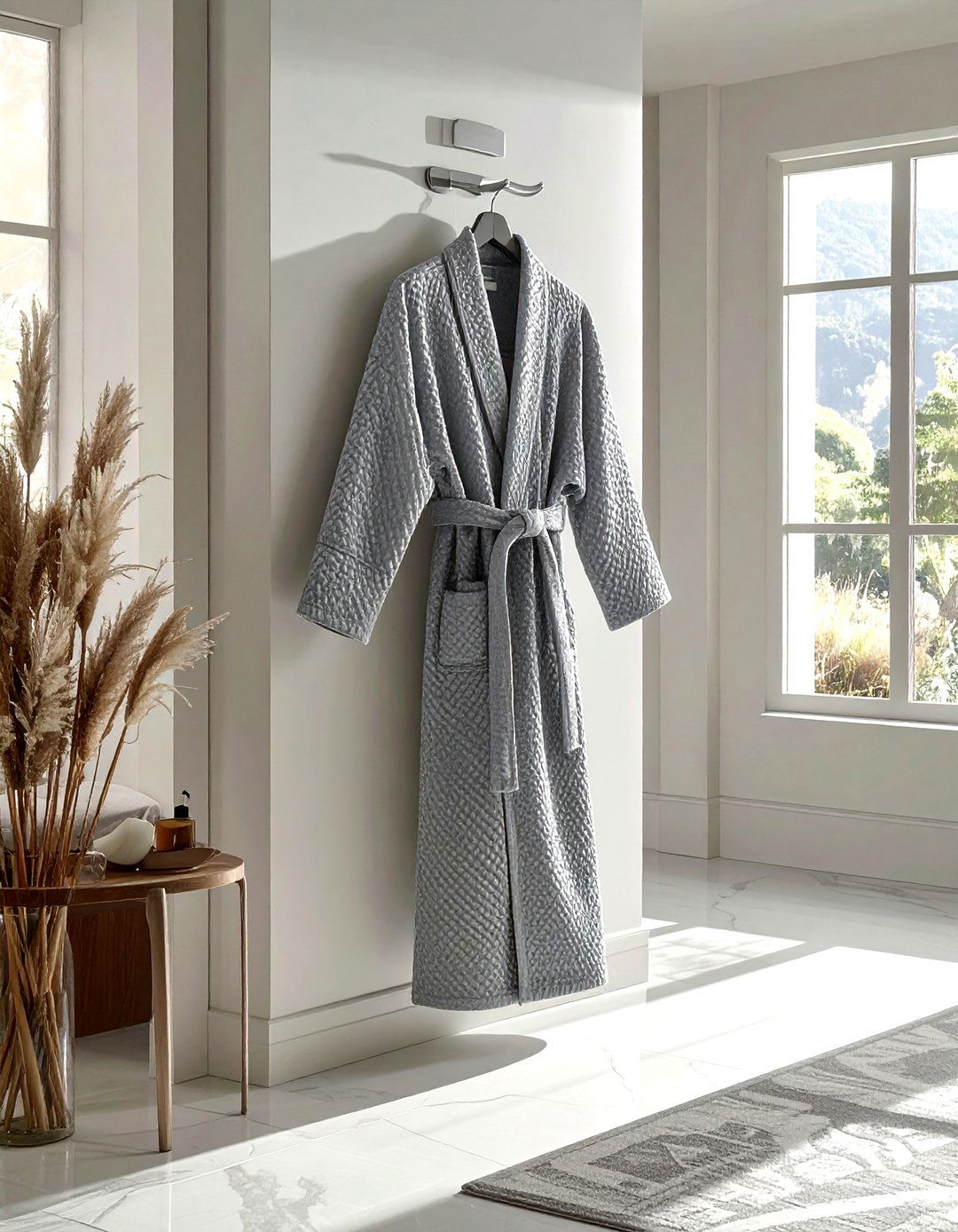 Grey Waffle Weave Robe - 30 grey bathroom accessories ideas