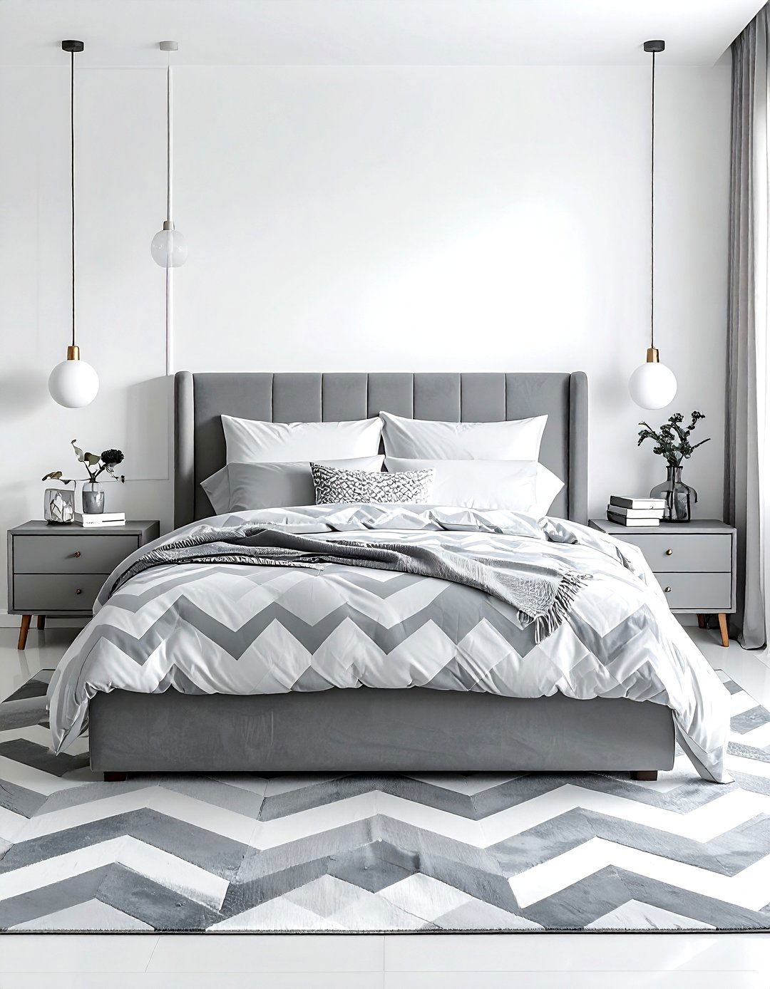 Grey White Geometric Bedroom - 30 grey and white bedroom ideas