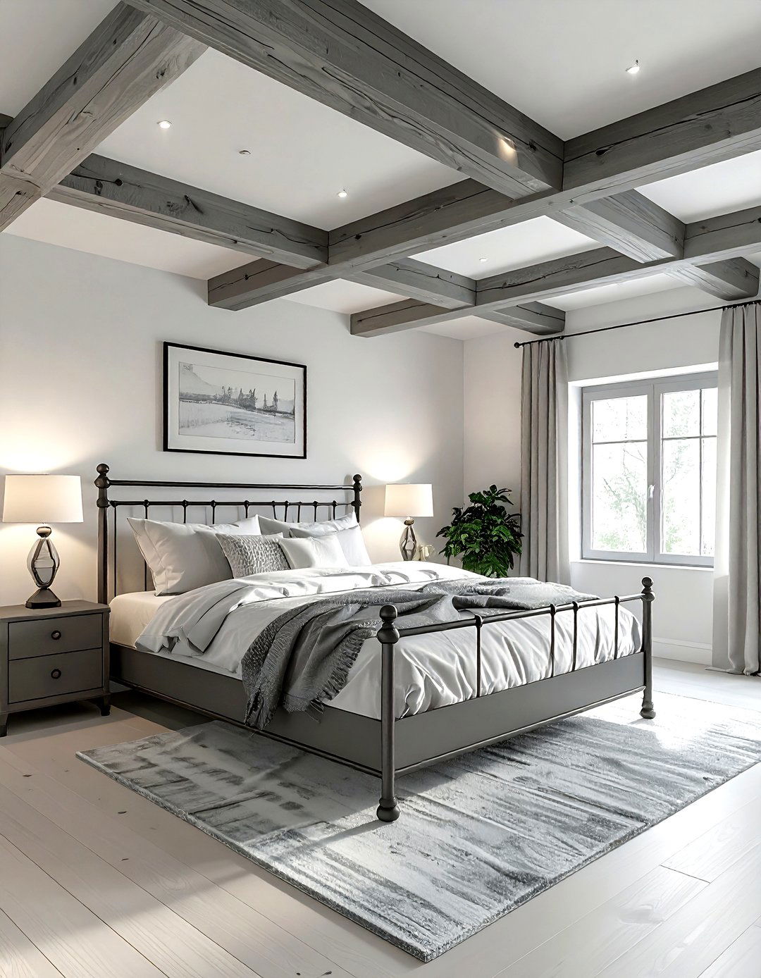 Grey Wood Beam Bedroom - 30 farmhouse grey bedroom ideas