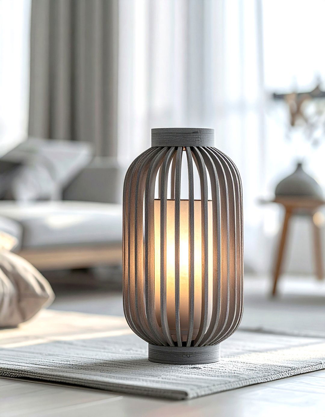 Grey Wood Slatted Lantern - 30 living room candle lanterns