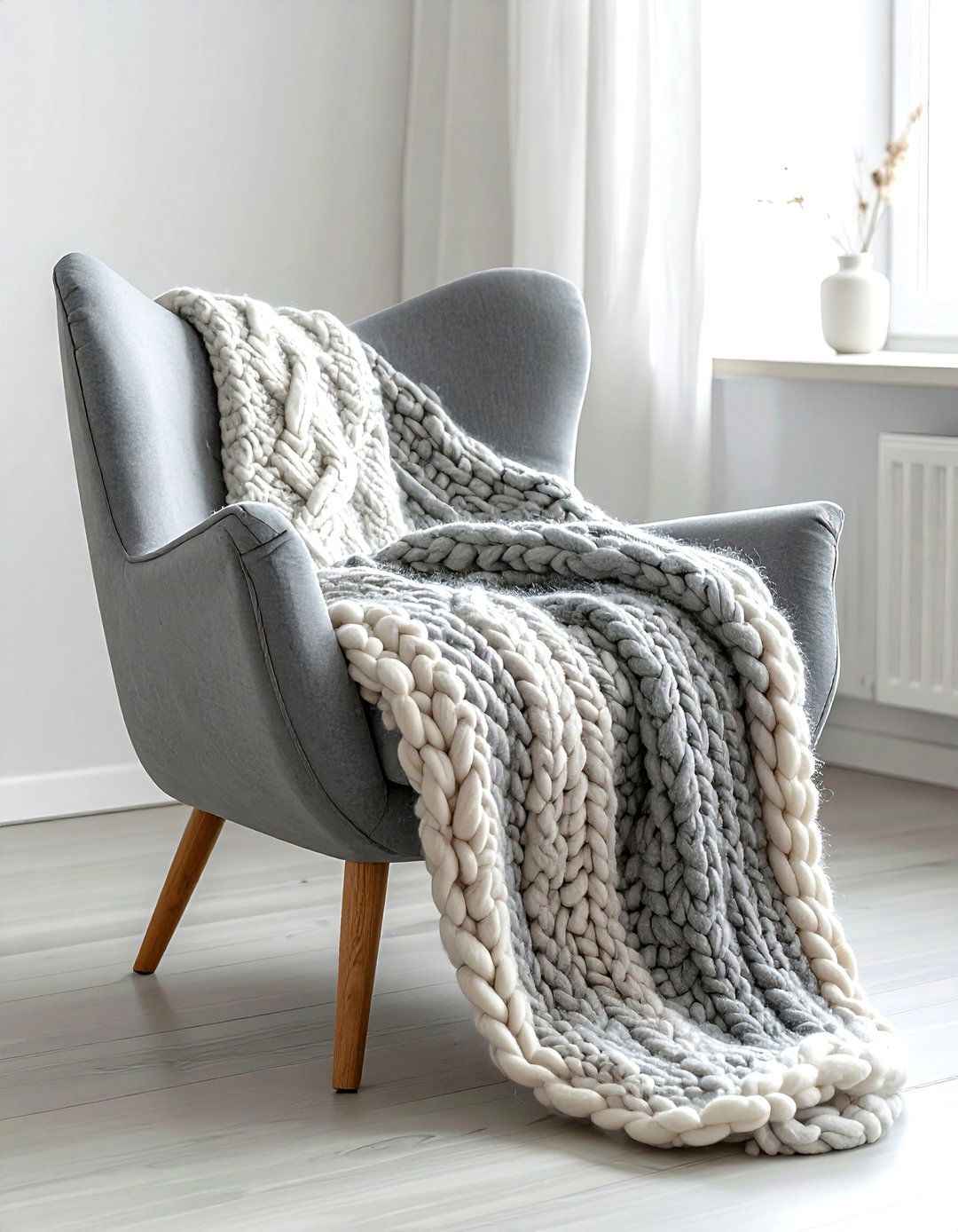 Grey Wool Blanket - 30 scandinavian grey living room ideas