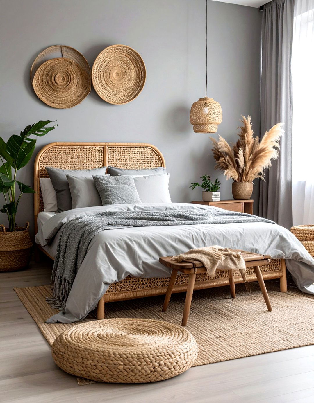 Grey Woven Boho Bedroom - 30 bohemian grey bedroom ideas