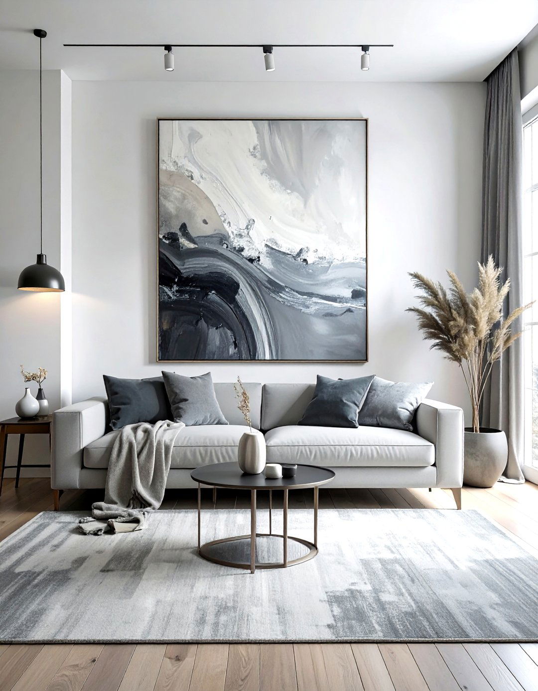 Grey abstract painting - 30 grey living room accessories ideas