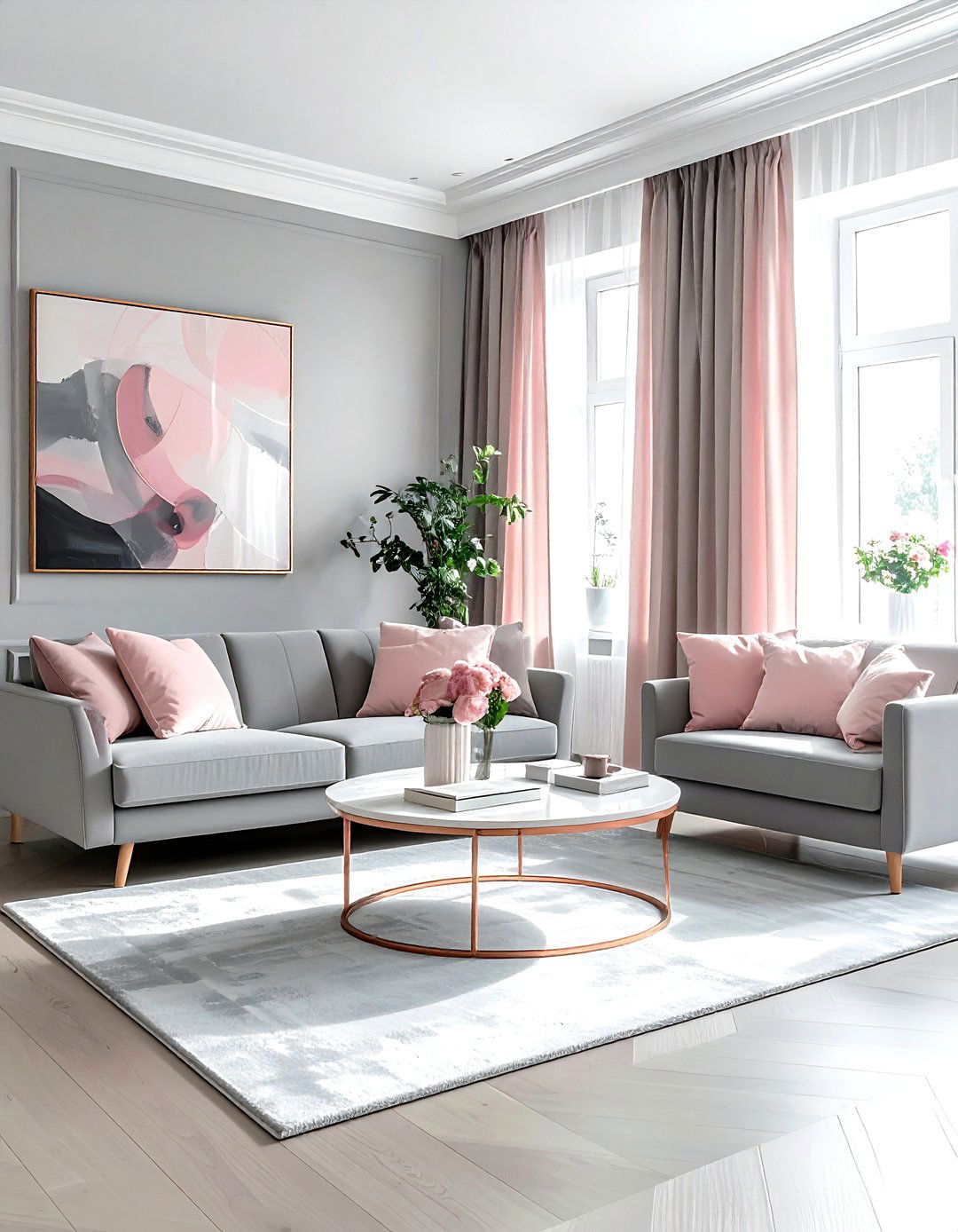Grey and Blush Living Room - 30 grey living room ideas