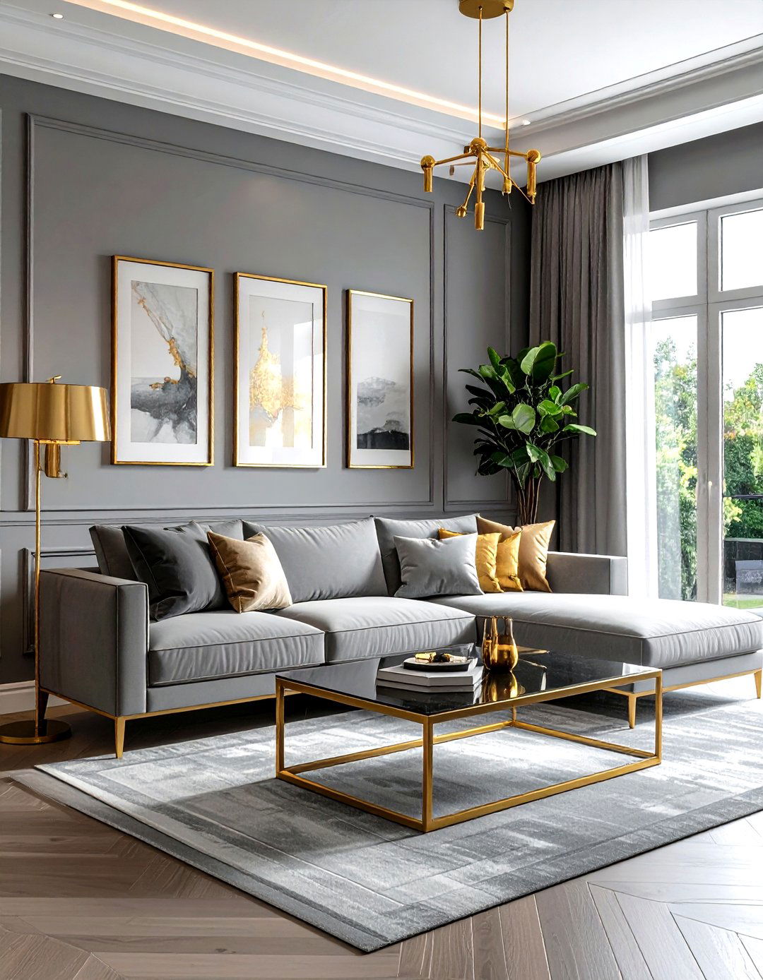 Grey and Gold Living Room - 30 grey living room ideas