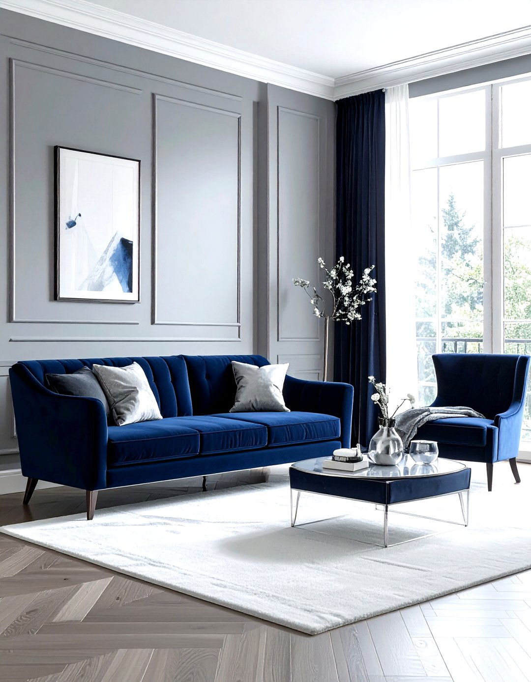 Grey and Navy Living Room - 30 grey living room ideas