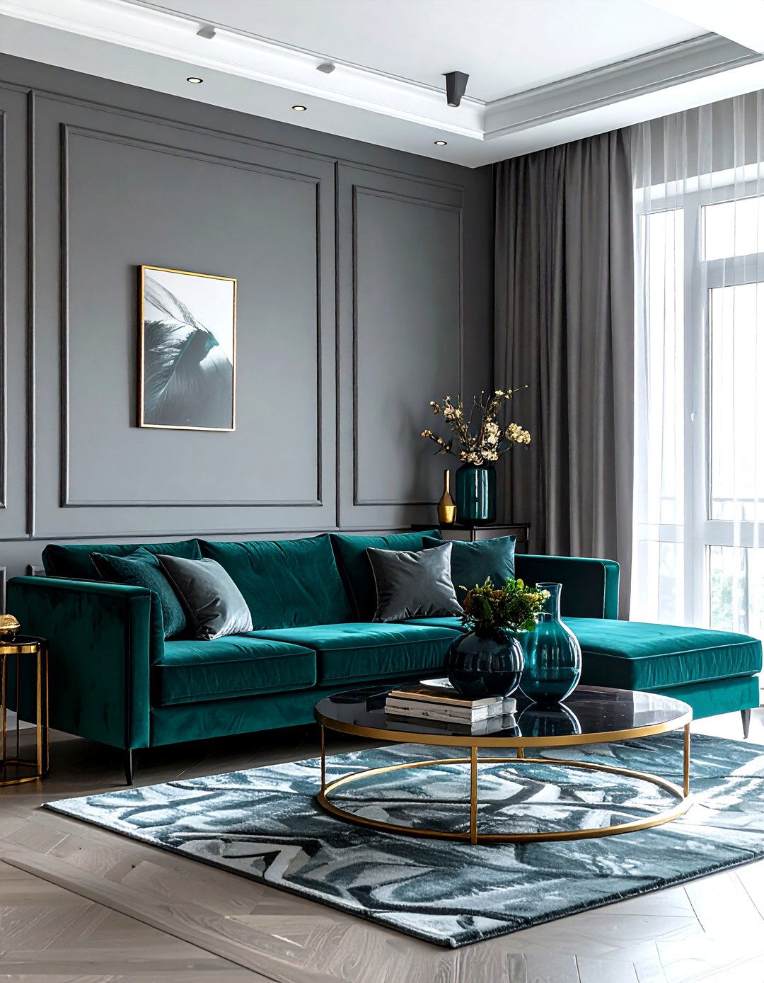 Grey and Teal Living Room - 30 grey living room ideas