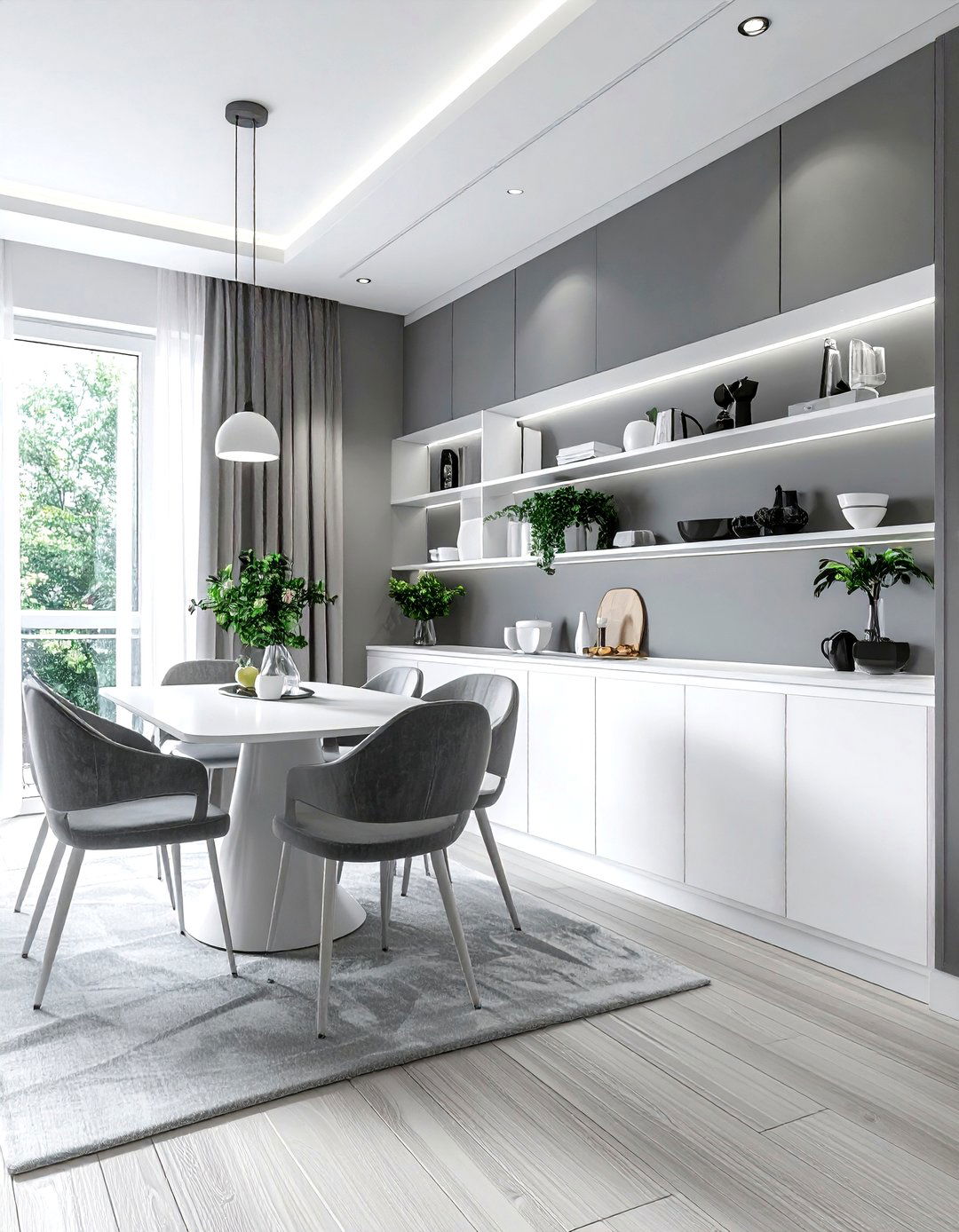 Grey and White Dining Room Built In Shelves - 30 grey and white dining room ideas