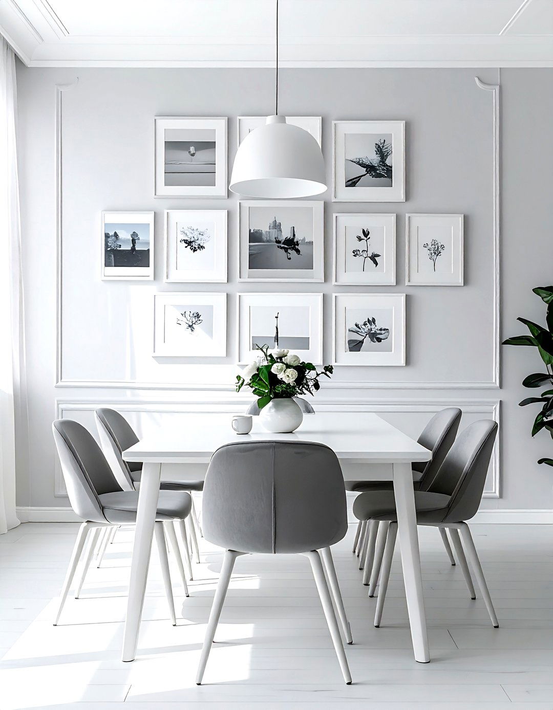 Grey and White Dining Room Gallery Wall - 30 grey and white dining room ideas