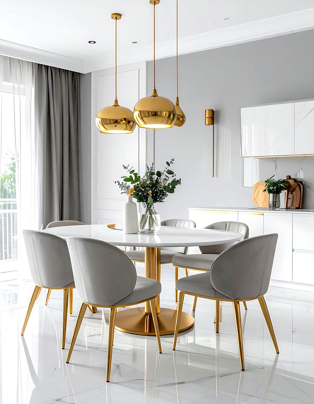 Grey and White Dining Room Gold Decor - 30 grey and white dining room ideas