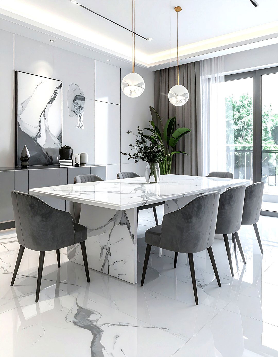 Grey and White Dining Room Marble Table - 30 grey and white dining room ideas