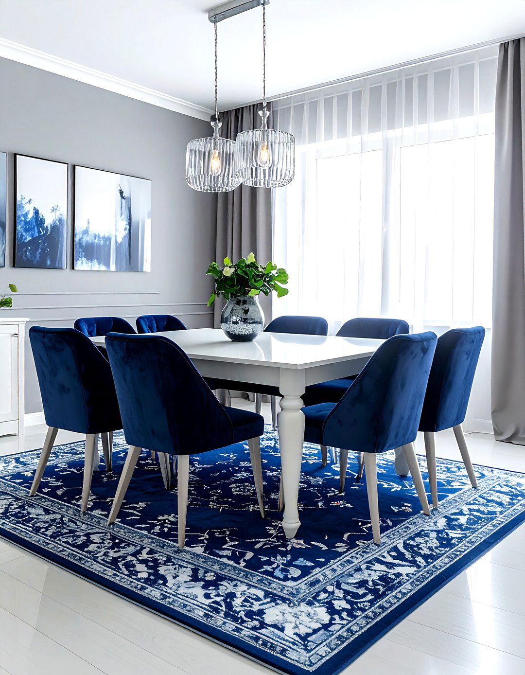 Grey and White Dining Room Navy Accents - 30 grey and white dining room ideas