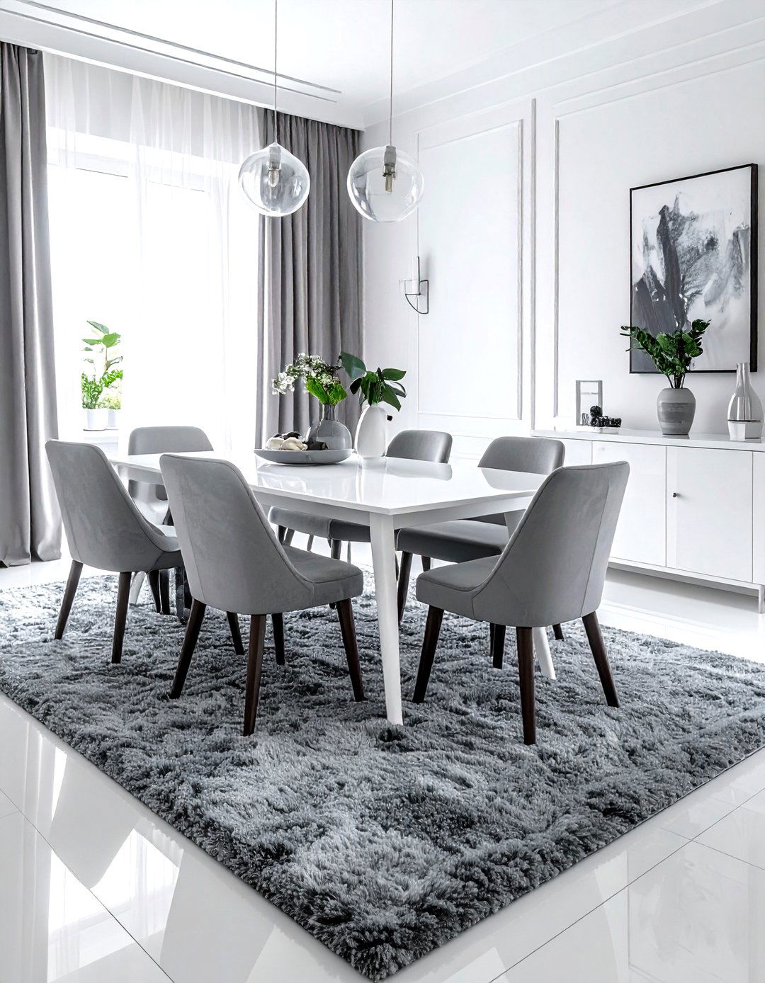 Grey and White Dining Room Textured Rug - 30 grey and white dining room ideas