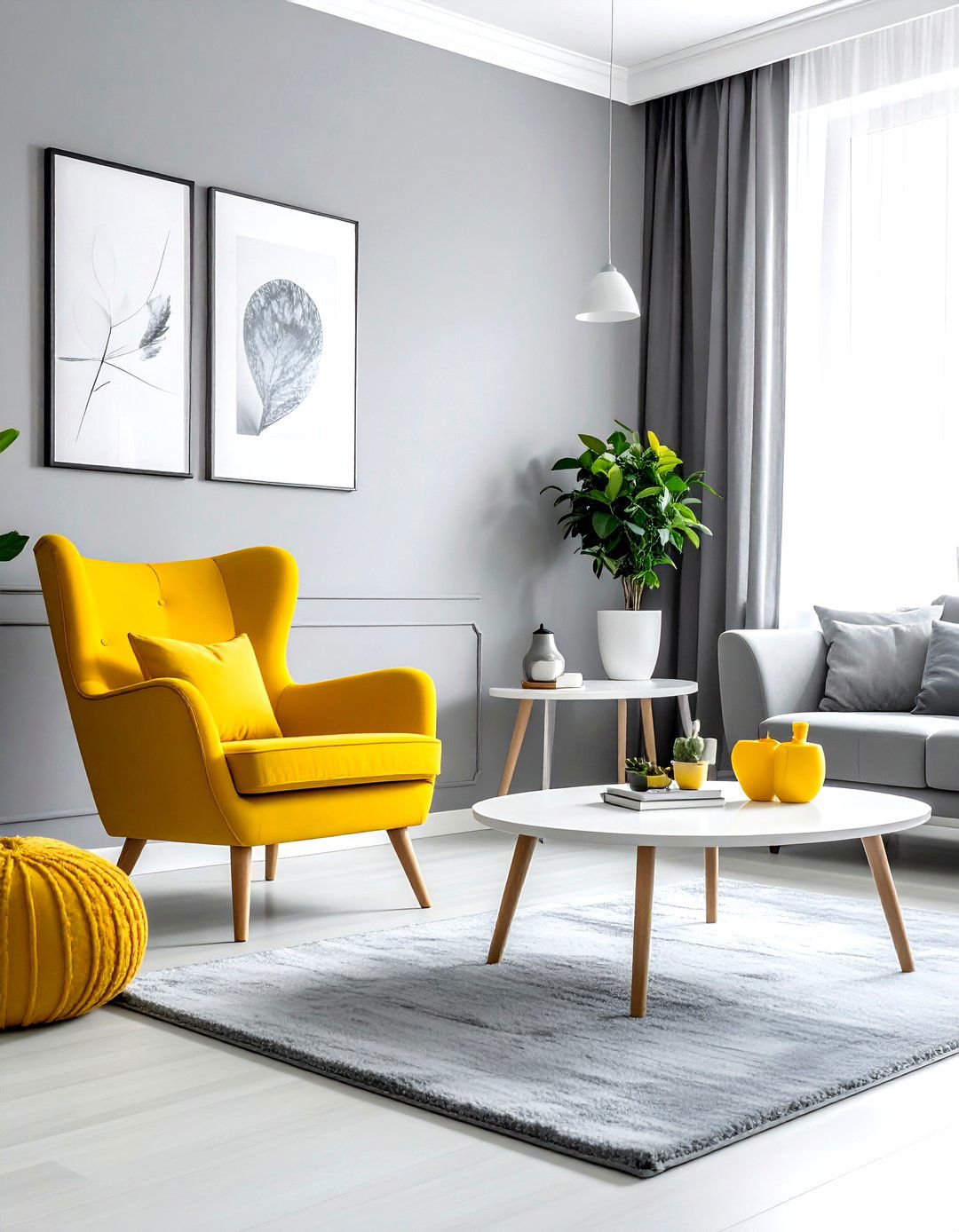 Grey and Yellow Living Room - 30 grey living room ideas