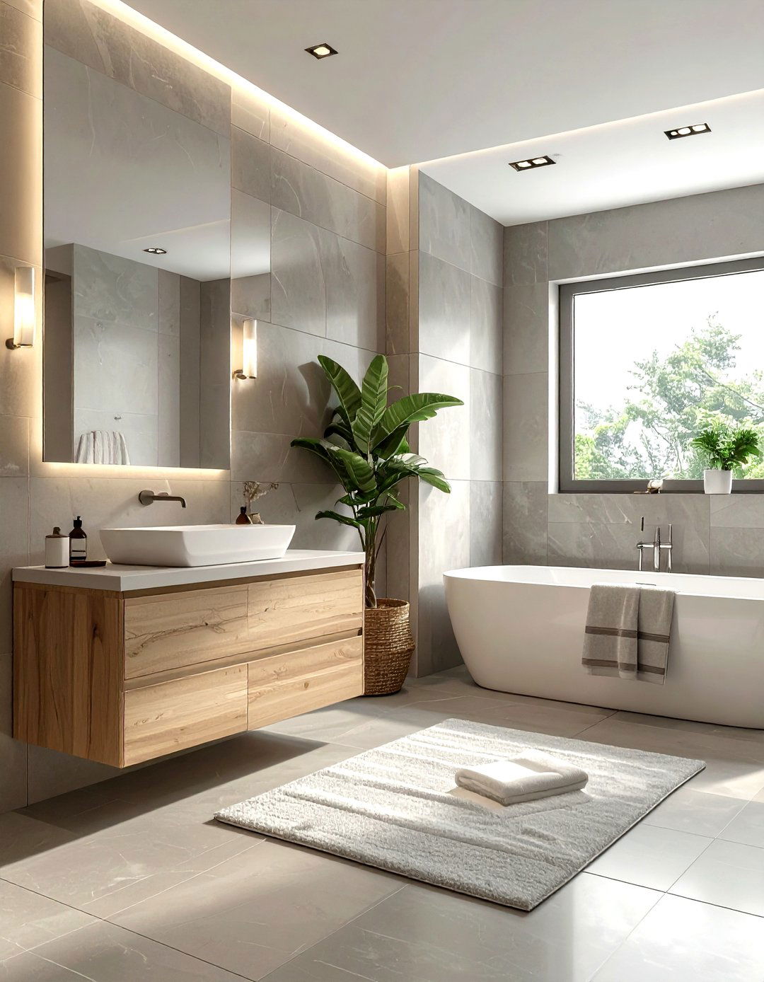 Grey and beige bathroom - 30 grey bathroom decor ideas